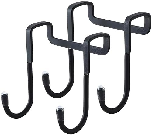 Image of JIALTO 2 Pcs Over The Door Hangers for Clothes | Double Over Door Hook Holder Clothes | Bedroom and Bathroom Door Hanger for Clothes | Bags, Towels and More Easily Attached to Cabinet Doors - Black
