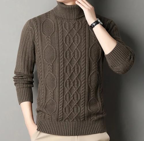 Men’S Cashmere Turtleneck Pullover Sweater Solid Twisted Pattern Thick Warm Casual Style Long Sleeve Jumper Top2