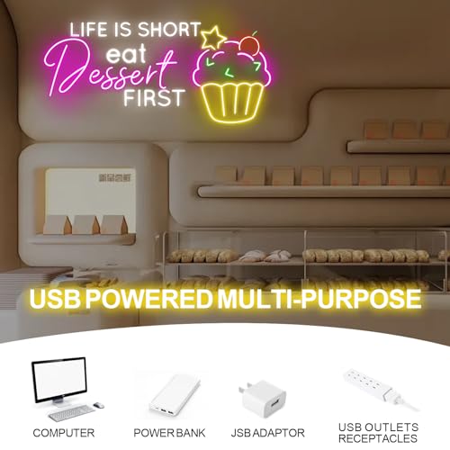 Image of Life Is Short Eat Dessert First Neon Sign, Dessert Cake Store Wall Decor, Cupcake Bakery Led Lights, Strawberry Cake, Tea & Cake Shop, Restaurant Gaming Hotel Shop Club Restaurant, Family Party