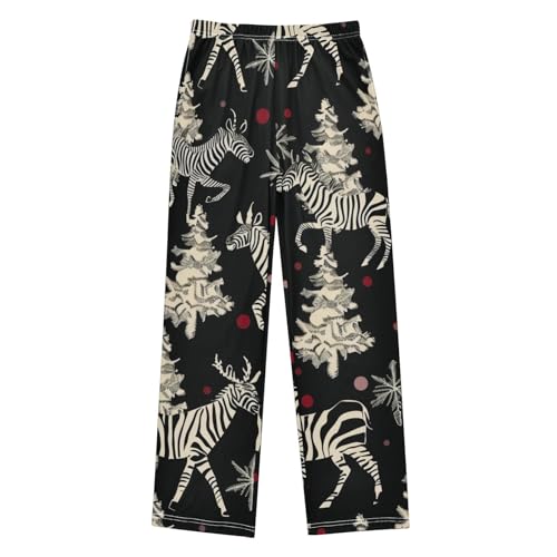 Zebra Xmas Tree Boys Long Pants Soft Trousers Elastic Waist Kids Lounge Bottoms with Pockets S-XL