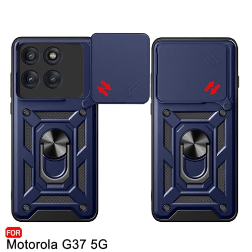 Image of TheGiftKart Tough Armor Bumper Back Cover Case for Motorola Moto G37 5G | Kickstand & Ring Holder | 360 Degree Protection Back Cover Case for Motorola G37 5G (PC & TPU, Sliding Camera Cover, Blue)