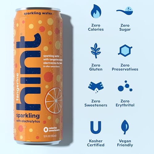 Image of Hint Sparkling Water, Tangerine - Canned Flavored Water Beverages with Electrolytes, Zero Calories, and Sugar Free - 12 Fl Oz Cans (Pack of 12)