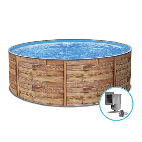 Paradies Pool Print Nature 17 Einzelbecken rund, 350x120cm (Ø x H), Stahlwandpool Holzoptik, Poolfolie in blau 0,8 mm… – Bild 3