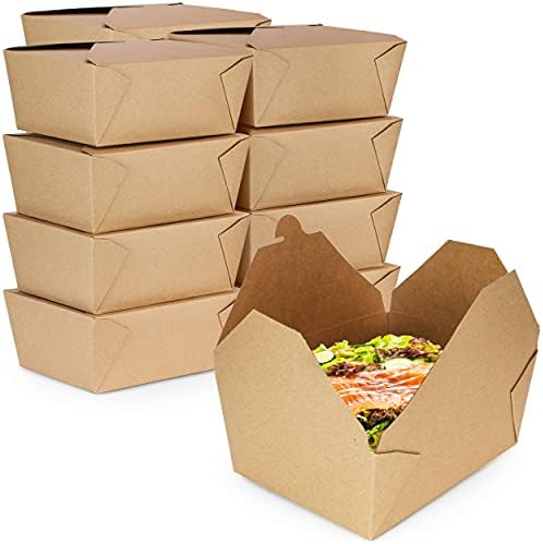 [30 Pack] 110 oz Paper Take Out Containers 8.8 x 6.5 x 3.5" - Kraft Lunch Meal Food Boxes #4, Disposable Storage To Go Packaging, Microwave Safe, Leak Grease Resistant for Restaurant and Catering