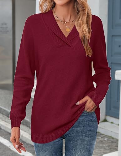 Image of Zeagoo Womens Sweaters Fall Fashion 2025 Long Sleeve Tops V Neck Business Casual Collared Knit Tunic Pullover Outfits