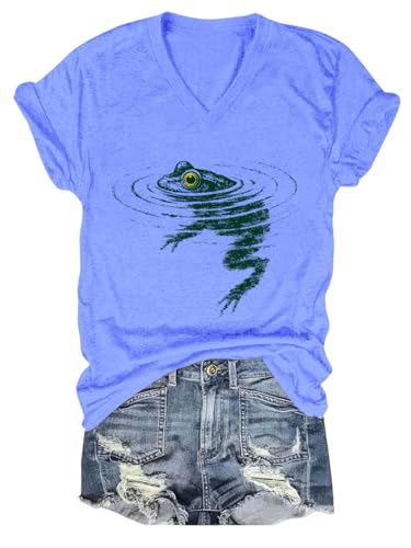 Image of Frog Swimming T-Shirt - Cozy Vintage Swimming Frog Shirt for Women Men