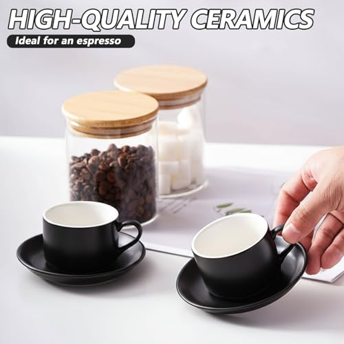 4x160ml Espresso Cups with Saucers and Metal Stand, Porcelain Cappuccino Cups, Stackable Expresso Coffee Cup, Stacking Mugs for Coffee Drinks, Latte, Americano, Tea and Cappuccino - Image 5