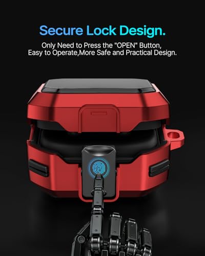 Image of Safety Lock Case for Samsung Galaxy Buds 4 Pro /4 (Red) | Compatible with MagSafe,with Cleaning Kit & Keychain,Mecha Protective Case