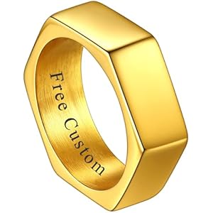 ChainsHouse Screw Band Biker Ring for Men Women, Black Metal/18K Gold Plated Stainless Steel Jewelry Hexagon Geometric Ring, Size 7-14(with Gift Box) a-Steel 7