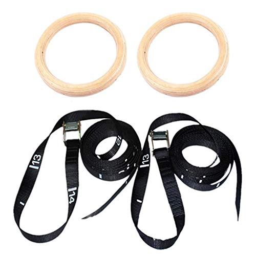 Gxing - 1 par de anillos de gimnasia de madera ajustable para entrenamiento de fuerza muscular en el hogar con básculas de 28/32 mm