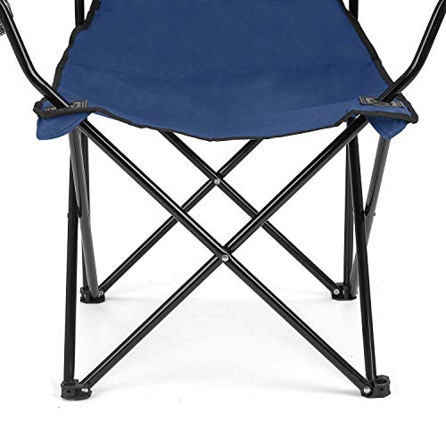 Image of Folding Camping Chair with Carry Bag, Portable Foldable Nylon Fabric Outdoor Chair with Armrest, Cup Holder & Steel Frame for Fishing, Beach, Picnic & Travel