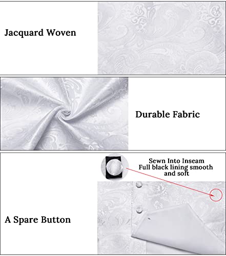 Image of DiBanGu Mens Paisley Suit Waistcoat,Silk Dress Vest and Bowtie Pocket Square Cufflinks with Lapel Pin Set for Wedding Tuxedo, White, X-Large