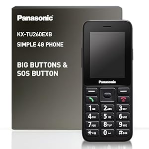 Panasonic KX-TU260EXB 4G seniorenmobiele telefoon, eenvoudig te bedienen, IP44, USB-C, tot 7,5 uur looptijd, 2,4-inch kleurendisplay, zwart