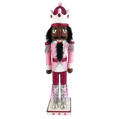 Nutcracker Ballet Gifts, African American Soldier Nutcracker Figurine, Wooden Figures Decorations Ornaments, Christmas Holiday Decor, Pink for Breast Awareness, 15 Inch
