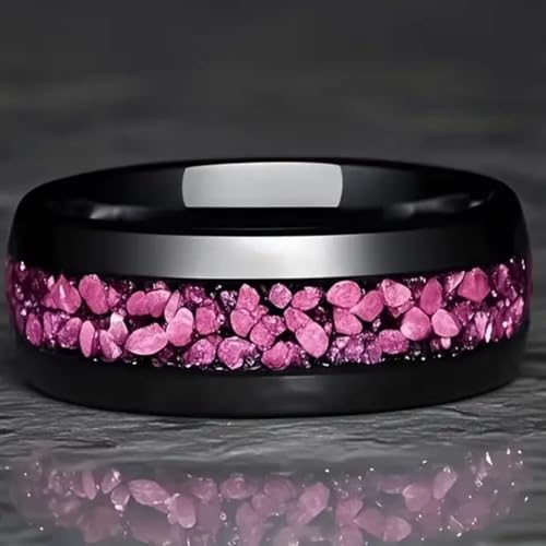 8mm Stainless Steel Black Pink Shining Flower Style Wedding Band Ring2