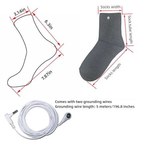 Image of Grounding Socks, Conductive Silver Fiber Socks,Release Static Electricity,Black 1 Pair(Includes 2 Grounding Wire)
