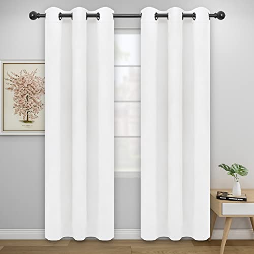 Image of Easy-Going Blackout Curtains for Bedroom, Solid Thermal Insulated Grommet and Noise Reduction Window Drapes, Room Darkening Curtains for Living Room, 2 Panels(46x84 in, White)