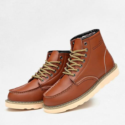 Mens Fashion Leather Work Boots Waterproof Construction Work Boots Comfortable Lightweight Breathable Boots (Orange,6)4