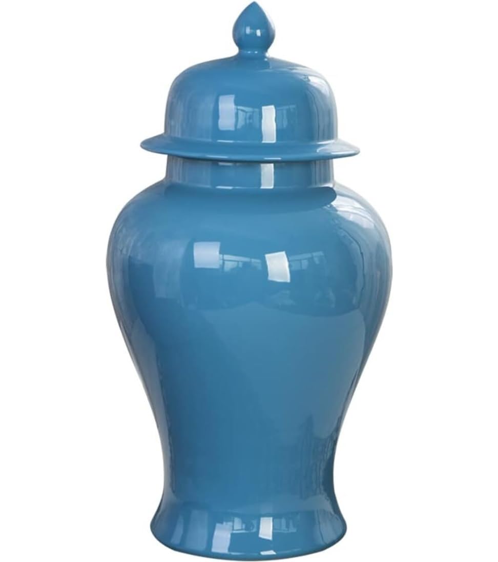 SBJKLYRN ceramic jar， Simple Ceramic Ginger Jar Vase with Lid Blue Large Chinese Antique Porcelain Temple Jars with Lid Temple Jar(18.5 * 35cm)