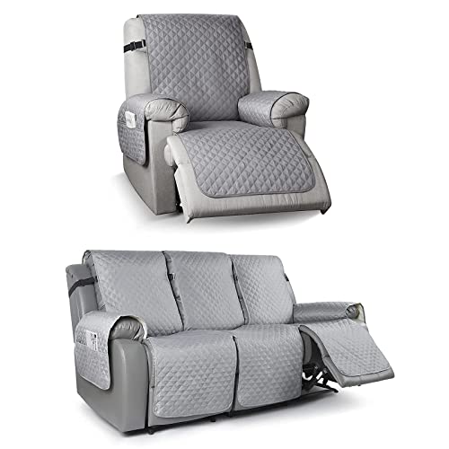 TAOCOCO Recliner Sofa Cover Bundles Non-Slip Recliner Sofa Cover 3 Seatï¼ŒRecliner Chair Cover, Light Grey