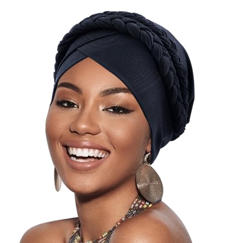 Image of DRESHOW African Women Turban Caps Beanie Twist Headscarf Pre-Tied Double Twisted Braid Hair Cover Wrap Hat Chemo Cancer Cap