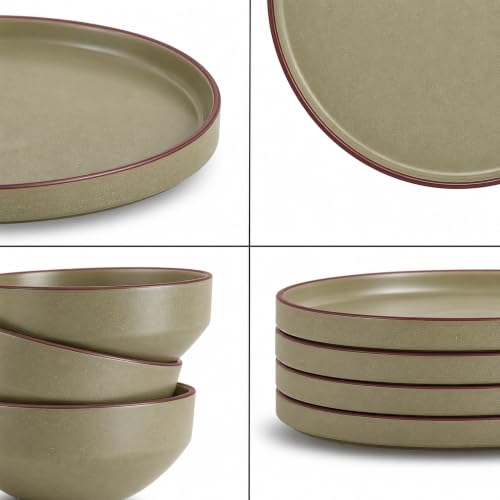 Image of Shay Ceramic Modern Dinner Set, 12 Pcs, Olive Green | Crockery Set | Ceramic Dinner Set | Matte Finish (Japandi Dinner Set - Olive Green, 12 Piece)