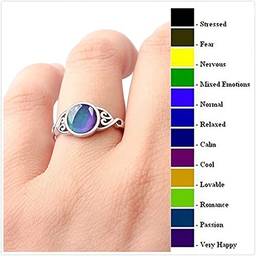Temperature Change Color Ring Unique Mood Rings for Womens Popular Retro Flower Round Stone Engagement Mood Ring3
