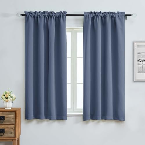 Image of Aiyufeng Denim Blue Blackout Curtains for Bedroom 63 Inch Length 2 Panels, Solid Thermal Insulated Energy Saving Rod Pocket Window Treatment Curtains Blackout Drapes, W40 x L63 Inch, Denim Blue