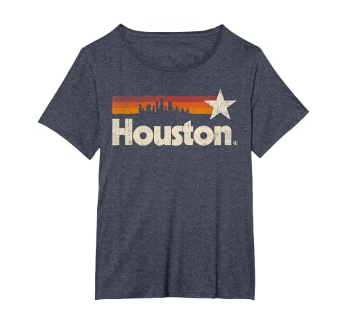 Vintage Houston City - Texas T-Shirt Houston Strong Stripes T-Shirt, Women's Plus, Heather Blue, 6X