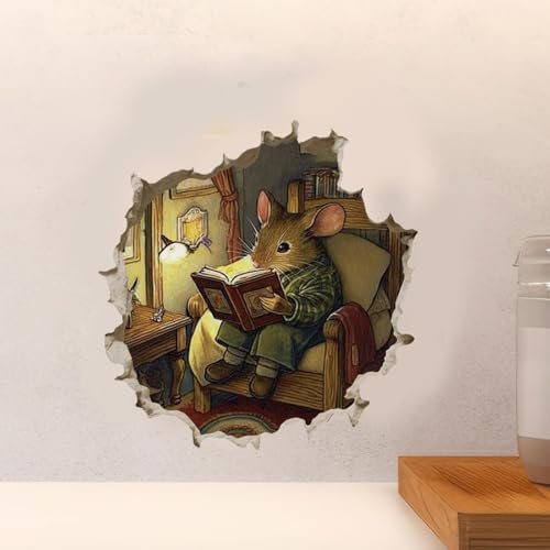 Vinilo decorativo 3D ratón lector removible para pared miniatura 2