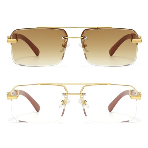 Image of Gleyemor Mens Sunglasses Fashion Rimless Rectangle Sunglasses Square Frameless Sunglasses for Men