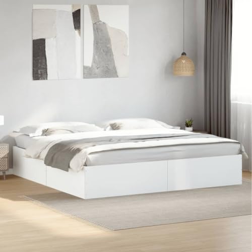 vidaXL Estructura de Cama Madera de ingeniería Blanca 200x200 cm, Muebles de Dormitorio, Camas, Cama Doble, Cama, somier, Cama de Panel