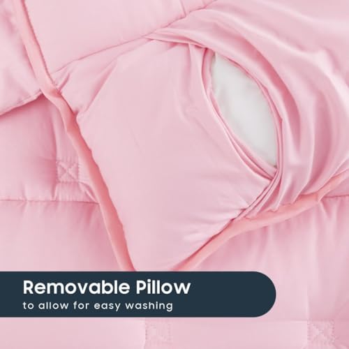 wake in cloud - toddler nap mat with pillow and blanket for kids boys girls in kindergarten daycare preschool pre k roll up sleeping bag solid color pink standard