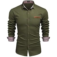 COOFANDY Chemise Homme Manches Longues en Jean Denim Shirt Slim Fit Col Kent Chemise Cowboy Style Business Décontracté Armée Verte M