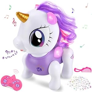 Ulikey Unicornio de Juguete Robot, Mascota Electrónica Unicornio con LED, Música y Baile, Juguete Interactivo Teledirigido Regalo para Niños Niñas de 3 a 12 Años, Recargable, Grabable, Programable