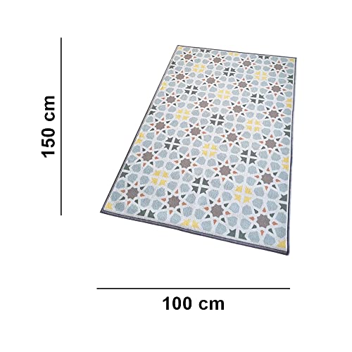 Image of Matz&More Tiles Star Rug | 100x150 CM | Blue Pastel | Soft Nylon Loop Pile with Anti-Slip Gel Backing | Living Room, Bedroom & Office Floor Carpet