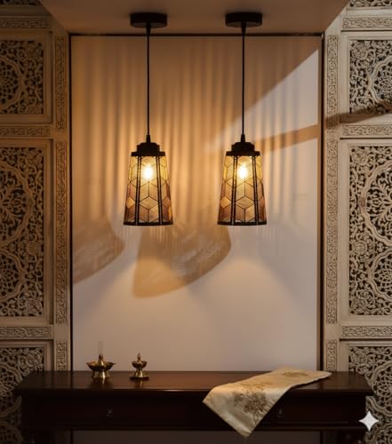 Image of Black Metal Pendant Lights, Set of 2, Modern Hanging Lamps for Living Room, Bedroom, Dining Room, 8W, Warm White
