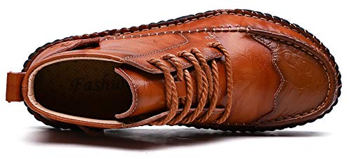 Honeystore Men's Lace-up Booties British Boots High-top Leather Motorcycle Shoes3