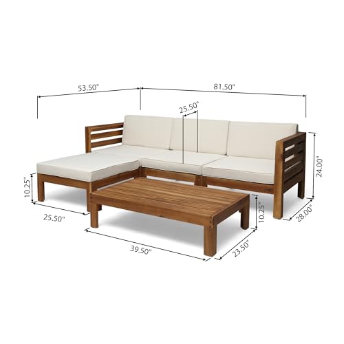 Christopher Knight Home 308255 Alice Outdoor 5 Piece Acacia Wood Sofa Set, Teak Finish thumb #3
