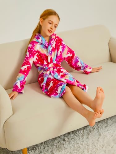 Image of Boys Girls Bathrobes,Toddler Boy Girl Robes,Children's Plush Soft Coral Fleece Hooded Pajamas Sleepwear for Kids