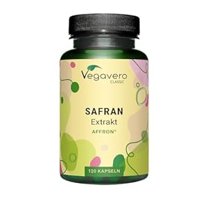 Safran Kapseln | 30 mg Affron Safranextrakt (3:1) aus Spanien | 3,5% Safranal & Crocin | Vegan & Ohne Zusätze | Deutsche Produktion von Vegavero | 120 Stück