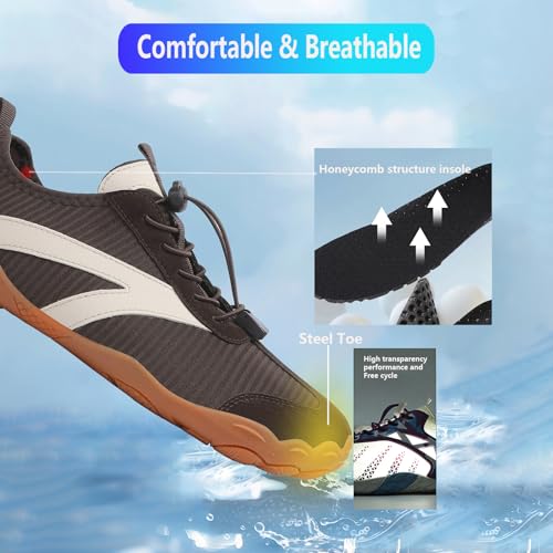 Image of Beach Water Shoes for Women Men Quick Dry Non-Slip Wide Toe Hike Barefoot Footwear for Beach Pool Aqua Swim Surf Walk