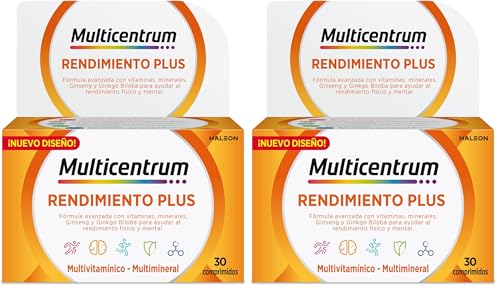 Multicentrum Plus Complemento Alimenticio Multivitamínico y Multimineral Con Ginseng y Ginkgo Biloba Para Adultos, Sin Gluten, 30 Comprimidos (Paquete de 2)