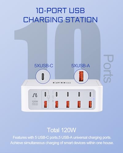 Aergiatech 10-Ports USB and USB C Charging Station, 120W USB C Power Strip with PD3.0 and - image 4