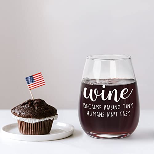 Dazlute Raising Tiny Humans Ain’T Easy Stemless Wine Glass, Mother’S Day Father’S Day Christmas Birthday Gag Gifts For Dad Mom New Parents Women Men From Kids Wife Husband thumb #1