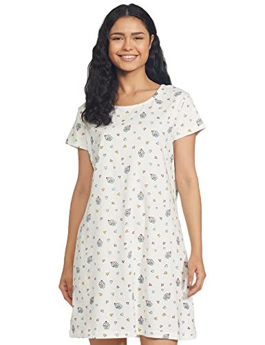 Image of Longies Women's Knee Length Knit Cotton Nighty Regular Nightgown (LGLKNWWV001 Off white014 M)