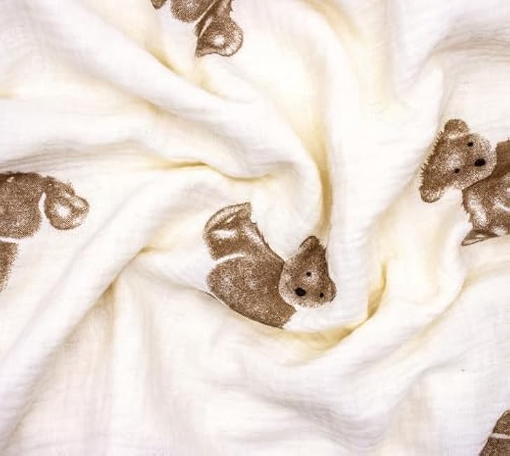 Baby Blanket Double Layer Cotton 40 x 40 Soft Receiving Blanket with Pattern Machine Washable Brown Bear