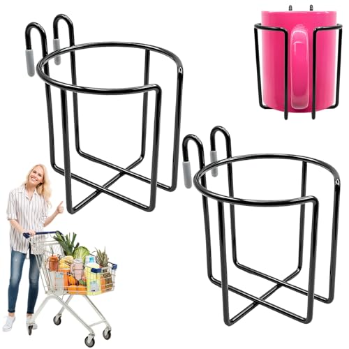 Mllpouyii Reusable Shopping Cart Cup Holder, 2 Pcs Metal Hanging Drink Holder with Bottom Bar...