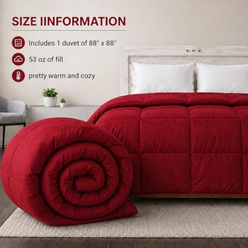 Image of Luxury Hotel Collection Cotton Comforter | All-Season Lightweight Quilt for Hot Sleepers | Plush, Breathable & Box-Stitched (Queen) Blood RED
