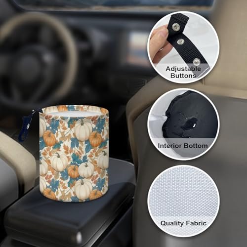Image of White Pumpkins Trash Can for Car Auto Garbage Can for Back Seat Leak Proof with Adjustable Buttons Car Accessories for Women Interior